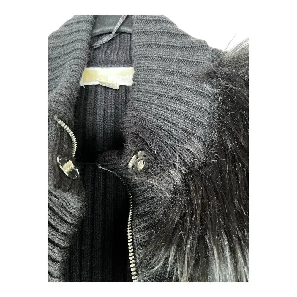 Michael Kors Mob Wife Faux Fur Sweater Vest Women Sz Lg Black‎ Wool Blend EUC